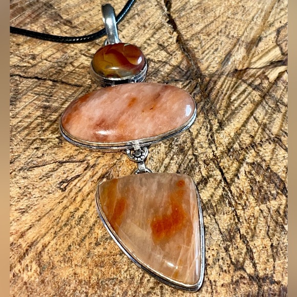 Large Rustic Orange Aventurine & Noreena Jasper Pendant 3 7/8” - Picture 8 of 16